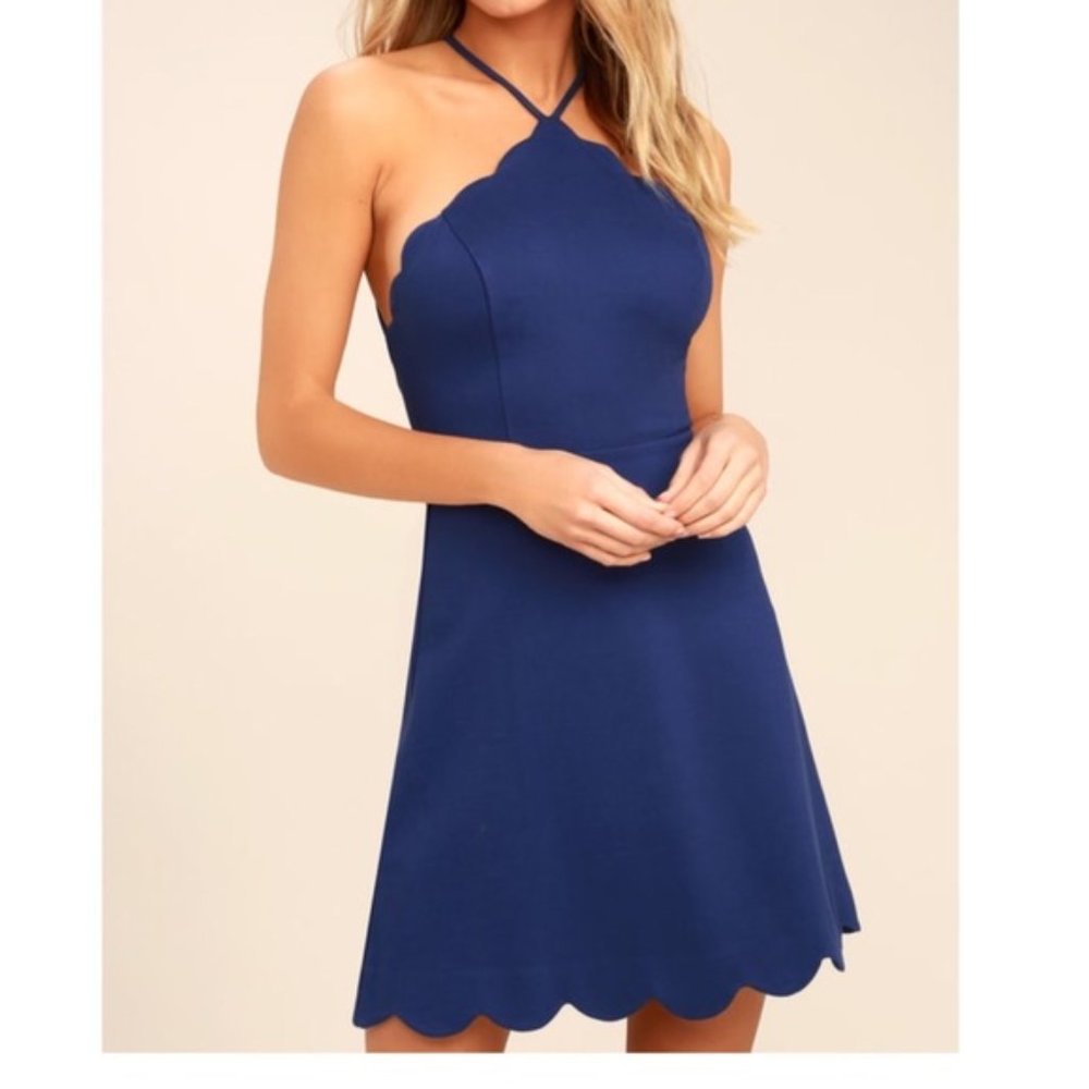 Lush Clothing Blue Scalloped Mini Dress